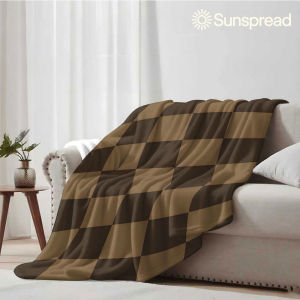 Beast Kingdom | Brown Two Tone Checker Soft Warm Flannel Blanket Lightweight Cozy Christmas Halloween Home Decor Room