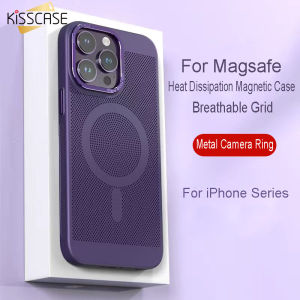 KISSCASE Heat Dissipation For Magsafe Case For iPhone 15 Pro Max 14 Plus 13 12 11 Metal Lens Frame Matte Breathable Grid Hard Cover