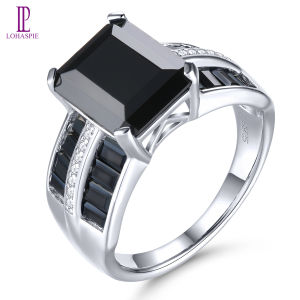 Lohaspie Jewelry Real 6.2 Carats 925 Real Sterling Silver Ring Natural Black Spinel Octagon Cut Gemstone Women Fashion Rings Natural Gemstone Jewellery Gift