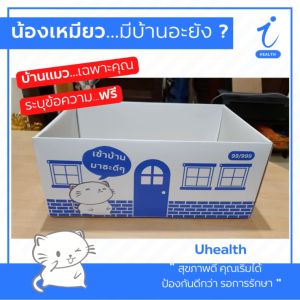 บ้านแมว กล่องแมว ที่นอนแมว ของแล่นแมว กะบะทรายแมว ระบุข้อความได้  พร้อมเชือกพันเสา  | Uhealth