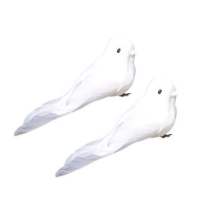 2Pcs White Pigeon Ornament Decorative Fake White Dove with Metal Wire Simulated Feathered Birds for Home Garden