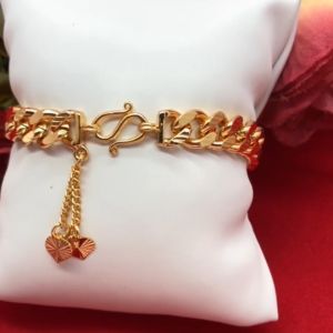 สร้อยข้อมือเลสแบนตัดลาย 14K ความยาว 7 นิ้ว ห้อยหัวใจ ใช้ได้ทุกโอกาส งานชุบ ทำจากทองเหลือง ข้อมือแฟชั่น พร้อมส่ง