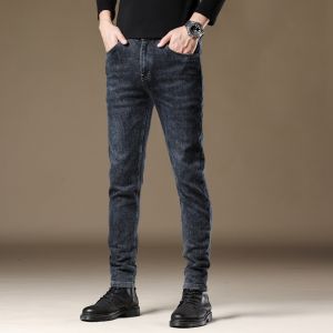 ROMON | Romon Mens Slim Straight Leg Jeans Elastic Business Casual Fashion Urban Wear Autumn New Style Youth Long Trousers