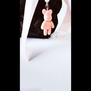 Gantungan Kunci Pita Aksesoris Tas Boneka Resin Pink Satin Premium Tebal Mutiara Pink