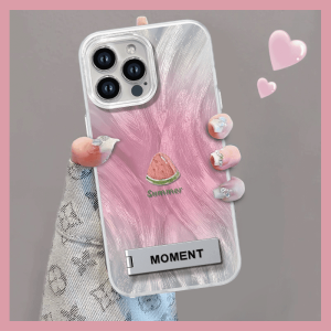 Gradient Feather Yarn Summer Watermelon Bracket for Apple 15promax Phone Case Huawei Mate60pro New Arrival Glory 100 Female Opporeno11 Fresh Vivox100 Green Xiaomi