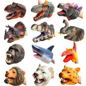 Soft Hand Puppets Dinosaur Head Model Toy Role Play Pet Cat Dog Teasing Toy Tyrannosaurus Rex Shark Animal Cosplay Toy Kids Gift