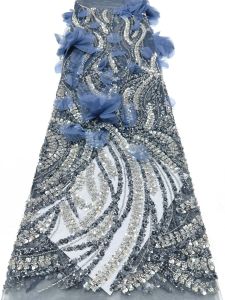 2026 Nigerian 3D Flower Lace Fabric African Beaded Sequins Tulle French Embroidery Wedding Dress Material for Brides AT2956
