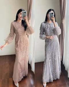 Dress Pesta - Dress Premium - Dress Coklat - Dress Grey - Gamis Pesta - Gamis Premium - Gamis Lebaran