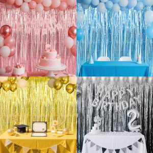 1*2M Party Backdrop Metallic Foil Fringe Tinsel Curtain Adult Kids Birthday Party Wedding Decoration Baby Shower Favor Supplies