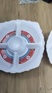 Khay lẩu 5 phần lòng sâu đường kính 25cm nhựa melamine cao cấp trắng / hoa văn 2 size 27cm / 35 cm