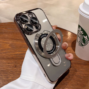 Crashstar Magsafe Đứng Với Ống Kính Phim HD mạ trong suốt Cứng Chống Sốc Ốp điện thoại cho iPhone 16 15 14 Pro Max Cộng Với 13 12 11 Pro Max X XR XS Max 7 + 8 Cộng Với Không Dây Sạc Ốp điện thoại Rõ Ràng Chống Rơi Vỏ Điện Thoại