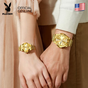 Playboy นาฬิกาคู่แฟชั่นเดิมกันน้ำนำเข้าส่องสว่างปฏิทินคู่การออกแบบหน้าปัดโรมันควอตซ์สแตนเลสแฟชั่น Business นาฬิกาสำหรับชาย/หญิง