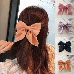 Japanese Style Big Bow Hairpin Hair Clip Ins Style The Back of The Head Clips Jewelry Claw Hairclip Women Sweet Hairpins Bow-Knot Solid Color Satin Butterfly Barrettes Duckbill Clip Hair Accessories