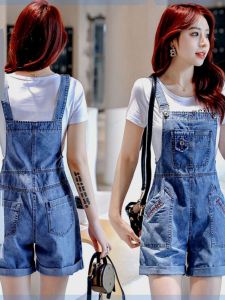 Fashionable Casual High Waist Wide Leg Denim Overalls Womens Summer New Style Slimming Short Pants Durable Wear Resistant