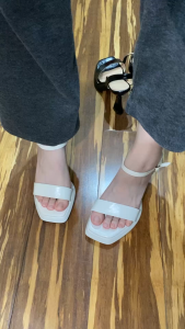 Fashion White 9cm Heels Sandals Peep Toe Ankle Chunky Sandals