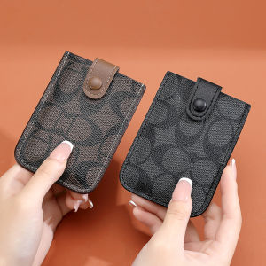 Ultra-Thin Portable Ladies Card Holder Magnetic Snap Drawstring Leather Pouch Compact Vertical Business Card Organizer