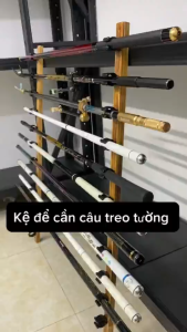 Kệ gỗ gác cần câu treo tường mới bền đẹp 12 móc treo