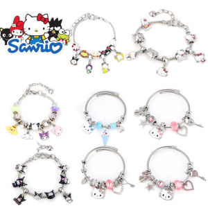 อะนิเมะน่ารัก Hello Kitty Charms สร้อยข้อมือลูกปัดจี้ Sanrio Kuromi Melody Cinnamoroll Kawaii KT Cat สร้อยข้อมือสาวแฟนเครื่องประดับ