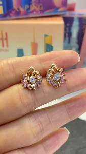 Original 916 Gold Flower Zircon Earrings for Women