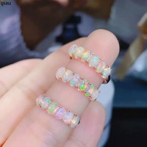 แหวนโอปอลธรรมชาติ100% สำหรับสวมใส่ทุกวันแหวนเงินโอปอลสีขาว3มม. * 5มม. เป็นของขวัญสำหรับคุณแม่