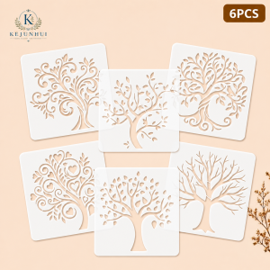other | 6Pcs 3.9x3.9in Tree of Life Stencils Reusable PET DIY Painting Stencils Love Tree Craft Templates Wall Wood Fabric Home Decor
