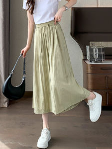 2026 Summer Loose Wide Leg Pants Women Elastic Waist Drawstring Leisure Capri Pants Solid Color Simple Versatile Pantskirt