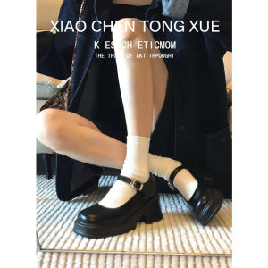 Lamb หนัง รองเท้า Mary Jane French Vintage หัวเข็มขัดส้นหนา สายคล้อง ผู้หญิง รองเท้าส้นสูง สีดำ สิทธิบัตร หนัง รองเท้าแฟชั่นเดี่ยว