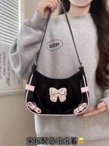 Black Pink Fancy Color Matching Underarm Bag Female 2024 New Arrival Trendy Music Festival Contrast Color Y2g Bow Shoulder Bag