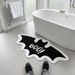 VIKAMA Retro Bat Irregular Rug BOO! Letter Pattern Soft Non‑Slip Mat For Bedroom Entryway Halloween Holiday Decor