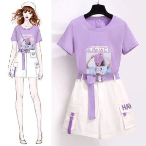 Summer Fashion Set Womens Short Pants Two-Piece Suit Cotton Material Youthful Style Ideal for Ages 18-25 Spring Summer Collection