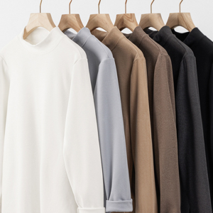 Mens Long Sleeve Base Shirt Stand Collar Thermal T-Shirt Layering Dervo Pure Color Warm Top Inner Wear Autumn Winter Male Fashion