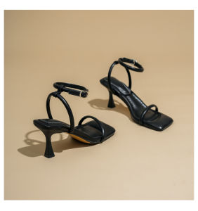 Summer 2024 Black High Heels Womens Thin Heel Sensation Fairy Style Sandals Square Head Fashionable Strap Shoes