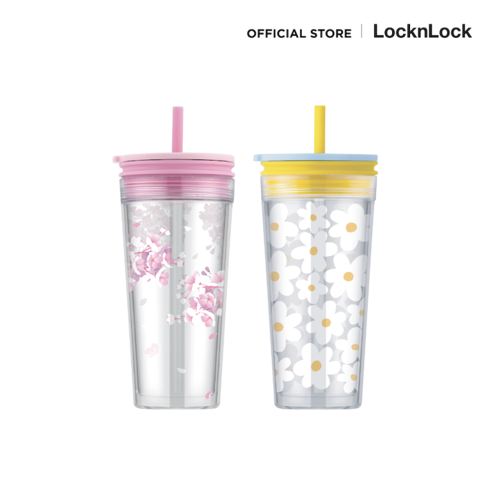 LocknLock แก้วน้ำพลาสติก 2 ชั้น พร้อมหลอดซิลิโคน Bucket Cold Cup ความจุ 580 ml. รุ่น HAP520