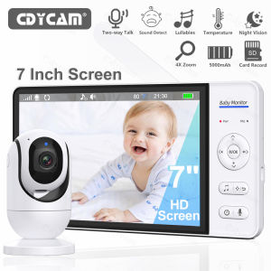 No WiFi 7 Inch Baby Monitor 2-Way Audio Night Vision 4X Zoom  Wireless Kids Protection Surveillance Video Camera 5000mAh Battery