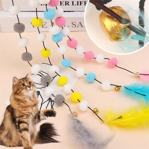 Feather Interactive Cat Toys Cute Multicolour Plush Ball Cats Colorful Furball String Teaser Toy Stick Household Pets Supplies