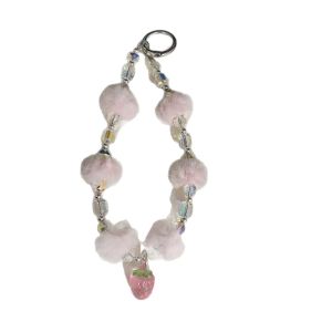 New plush ball strawberry bead pendant high-end phone case phone chain hanging decoration phone accessories