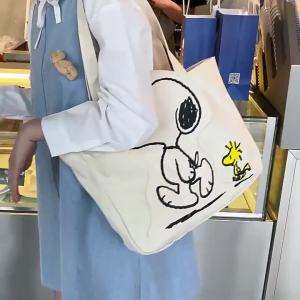 228New Quality Cute Cartoon Snoopy Thicken Woman Large Top-handle Zipper Shoulder Bag Canvas Tote Bag Shopping Bag (Two Colors/Two Patterns)