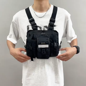 กระเป๋าคาดหน้าอกชาย Oxford ผ้า MOLLE Chest Packs ปรับหลายกระเป๋าน้ำหนักเบาสำหรับอุปกรณ์ตั้งแคมป์กลางแจ้ง