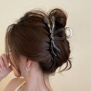 Korean Large Bow Ribbon Hair Claw Crab Barrettes For Women Girls Sweet Acrylic Shark Hair Clip Hairpin Ponytail Hair Accessories