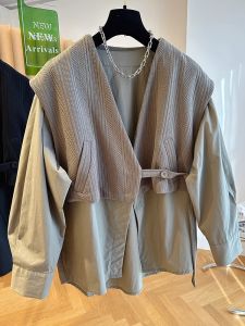 เสื้อคลุมคาร์ดิแกนถัก ชุดสองชิ้น แฟชั่นลำลอง สำหรับผู้หญิง ฤดูใบไม้ผลิและฤดูใบไม้ร่วง ไซส์ใหญ่ ดีไซน์เก๋ไก๋ เสื้อเชิ้ต