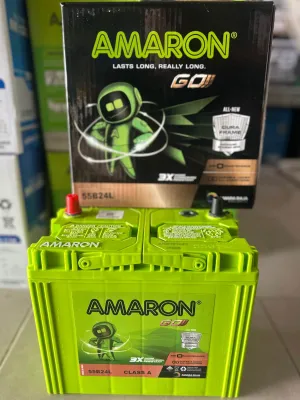 แบตใหม่มากเพิ่งเข้า Amaron รุ่นGO 55B24L-45ahขนาดยาว24 กว้าง13 สูง23 เซนติเมตร รับประกัน 1 ปี