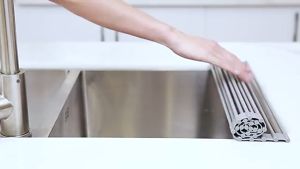 Stainless Steel Roll-up Drying Rack Over The Sink Dish Organizer Foldable Bowl Drainer For Kitchen