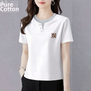QIAOXIZI | Plus Size Loose Fitting 100% Cotton T-Shirt Short Sleeve