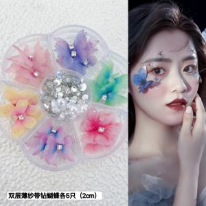 3D Butterfly Face Makeup Pearl Stage Performance Bridal Childrens Costume Accessories Thin Veil Double Layer Detachable