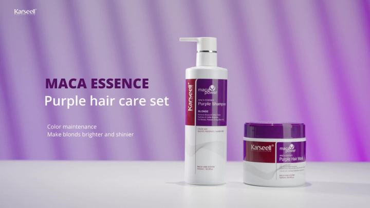 Karseell maca power Purple Hair Mask and Purple Shampoo Set, Neutralizes Brass & Yellow Tones for Blonde, Gray, Silver Color Treated Hair, 2 x 16.9floz