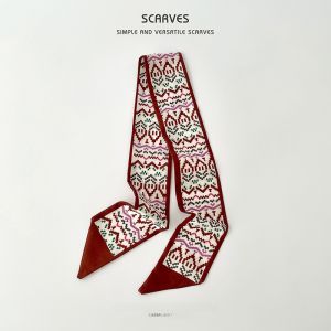 Korean Style Printed Silk Scarf Long Rectangle Decorative Necktie Girls Fashion Accessory Green Forest Craft Simulated Silk