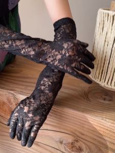 1 pair Sarung Tangan Renda sarung tangan pesta Panjang Bridal Wedding Gloves Sarung Tangan Bridal Lace Gloves Putih/Hitam sarung tangan wedding wanita
