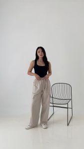 BAGGU Cargo Pants Hanami - CREAM - Celana Cargo Linen Panjang Wanita Loose Pants Highwaist