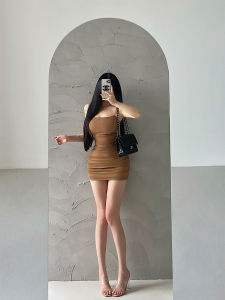 Younggirlday Kendall Same Shiny Silver Spaghetti Strap Pleat Bustier Dress Sheath Short dress