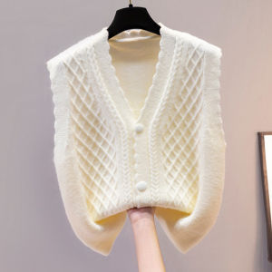 Womens Knitted Vest Cardigan Soft Cozy V-Neck Pure Color Layering Top Trendy Lazy Style Fashionable Work Commutewear
